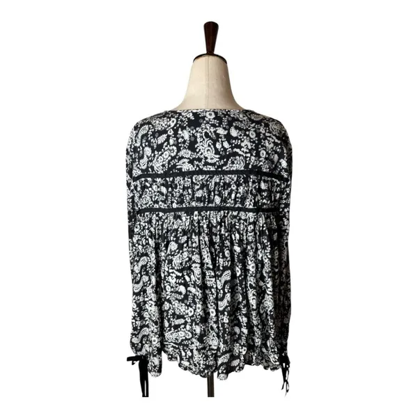 Rebecca Minkoff Shirt Women XL‎ Black Floral Bell Sleeve Top Peasant Whimsigoth - Image 4