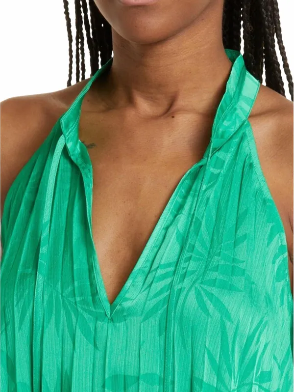 Ramy Brook Alex Pleated Blouse Halter Jacquard Garden Green Island Women's Small - Image 4