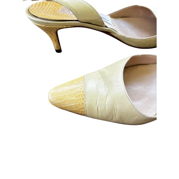 Vintage Manolo Blahnik Slingback Pumps 36 Yellow Snake Embossed Pointed Toe - Image 6