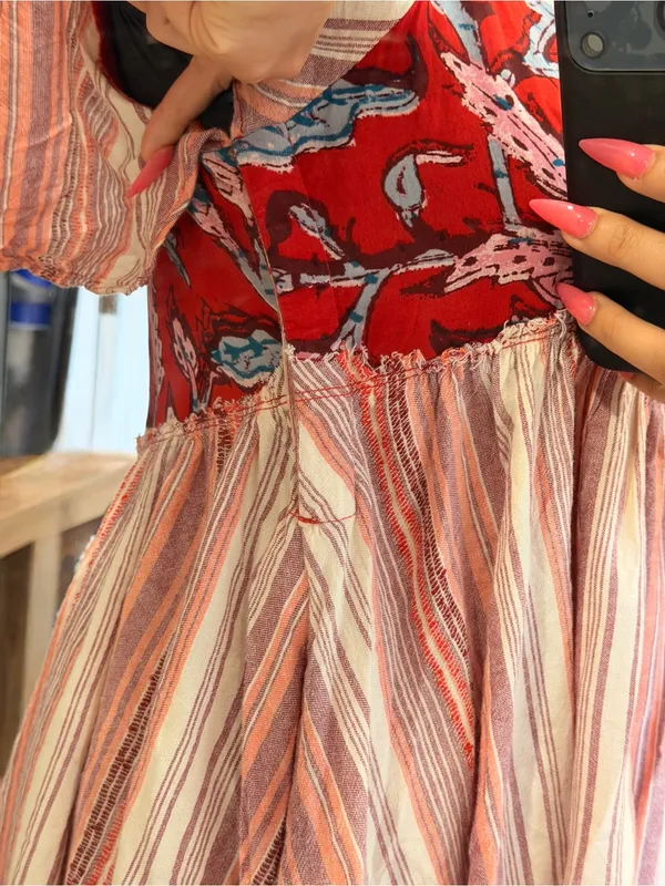 Free People Under The Sun Tunic Dress Floral Striped Red Rome - Image 7