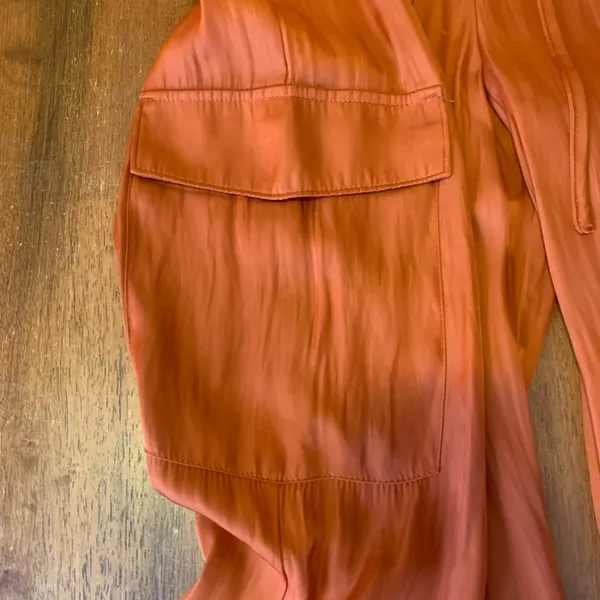 Rachel Zoe Trousers Medium Rust Orange Wide Leg Pants Cargo Pockets Drawstring - Image 2