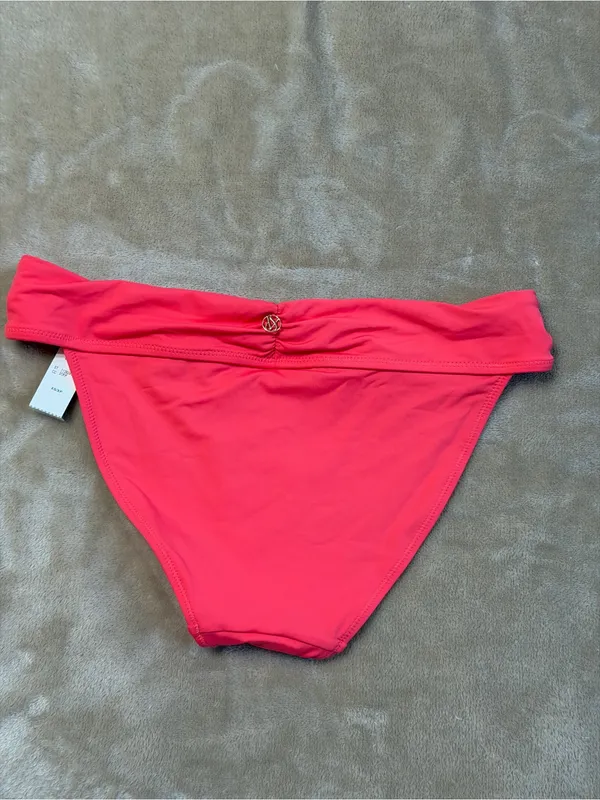 Victoria's Secret Swim Coral Bikini Bottom Gold Accent Gathered Waistband NWT XS - Image 2