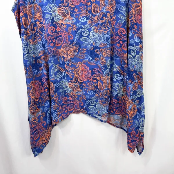 Woman Within 1X Tank Top 22/24W Blue Orange Paisley Sleeveless Rayon Coastal 750 - Image 4