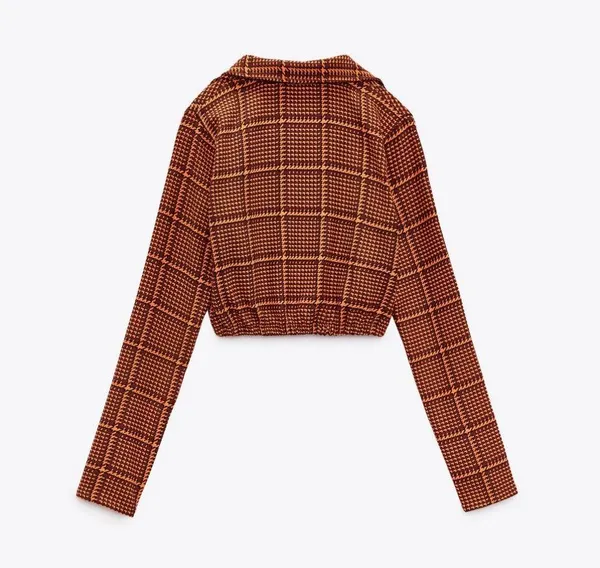 ZARA Plaid Crop Tops Orange Size Small - Image 3