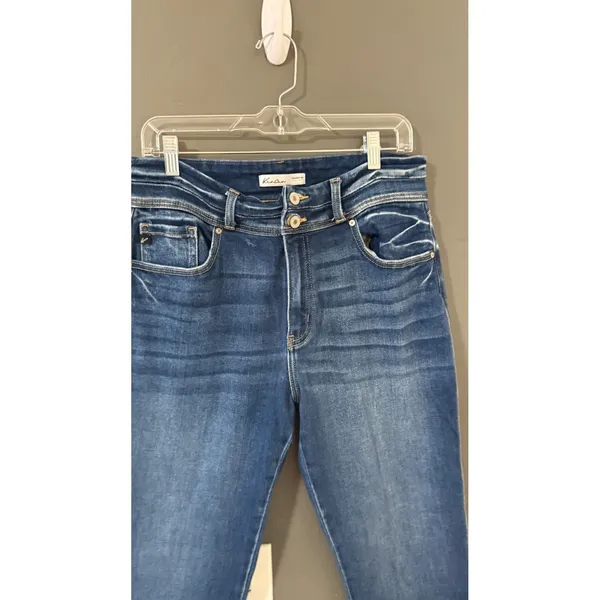 KanCan Women High Rise Skinny Jeans Medium Wash Frayed Fringe‎ Hem Size 30 - Image 2
