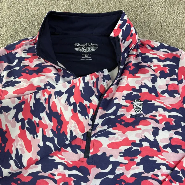 Straight Down Pulido Digital Camo 1/2 Zip Pullover Womens M Patriotic Preppy Top - Image 2