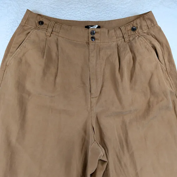 Madewell Harlow‎ Wide Leg Pants Womens 14 Pleated Lyocell Linen Brown NG521 - Image 6
