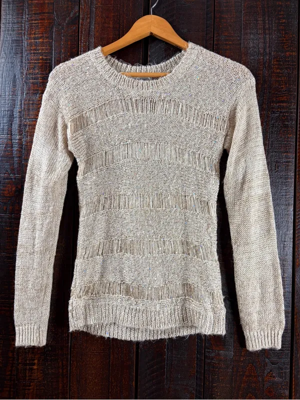 Buffalo David Bitton Beige Open-Weave Shimmer Sweater - Image 6