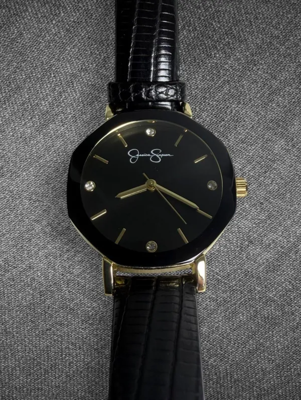 Jessica Simpson Black Gold Crystal Quartz Watch NWT - Image 6