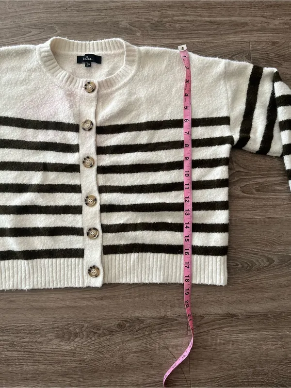 Lulus Knit Cardigan Womens Medium Ivory Olive Striped Fuzzy Wool Blend Cropped - Image 11