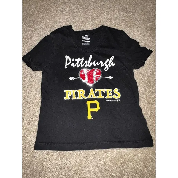 Pittsburgh Pirates Girls Shirt‎ Sz XS 4 5 Reversible Sequins Team Athletics MLB - Image 2