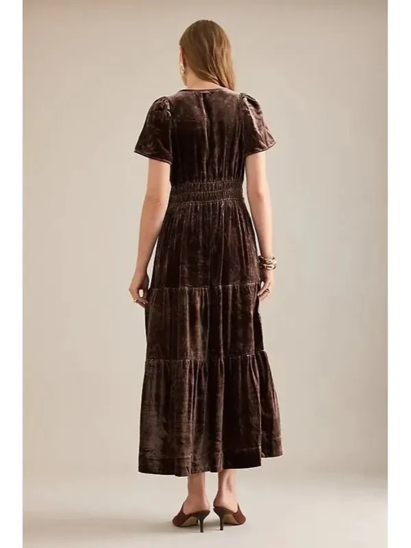 NWT by Anthropologie The Somerset Maxi in Chocolate Brown Velvet Edition Dress L - Image 5