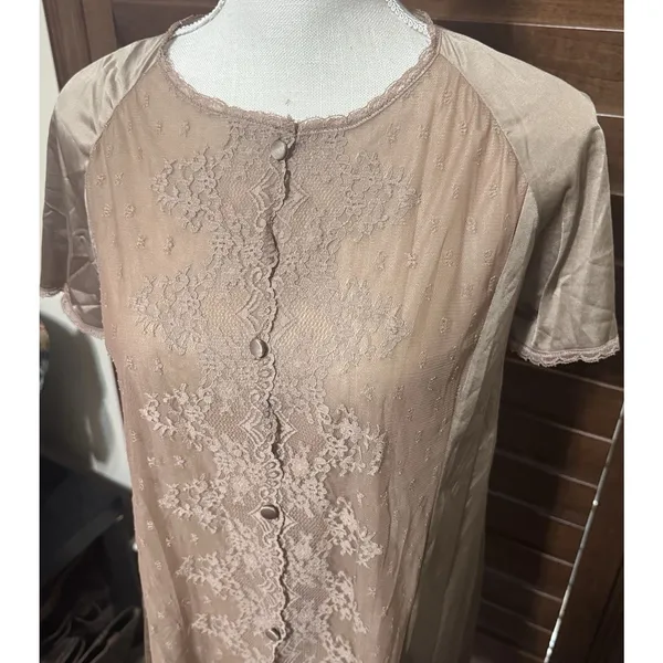 VTG Vanity Fair Brown Lace Nylon Babydoll nightie shirt sz M top 60s Chiffon - Image 2