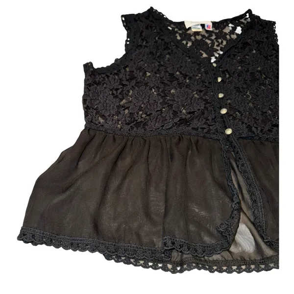 Vintage Jody Lace Peplum Vest Women's XL Sheer Witchy Goth Whimsygoth Fall - Image 3