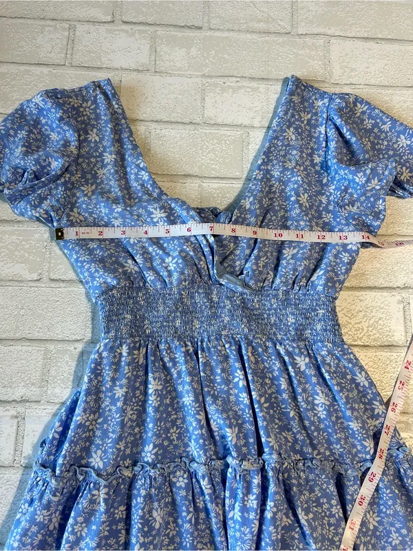 Altar’d State Blue Floral Tiered V-Neck Women's Dress Coastal Size XS - Image 7