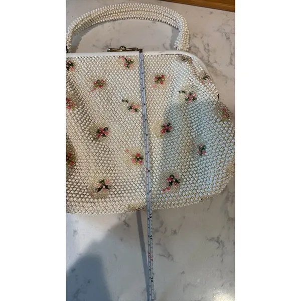 1950s Beaded Reversible Purse Vintage Top Handle Handbag Mid Century cottagecore - Image 16