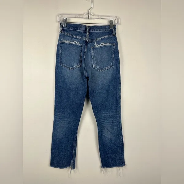 AGOLDE Riley Cropped High Rise Sttraight Leg‎ Distressed Raw Hem Jeans Sz 24 - Image 6