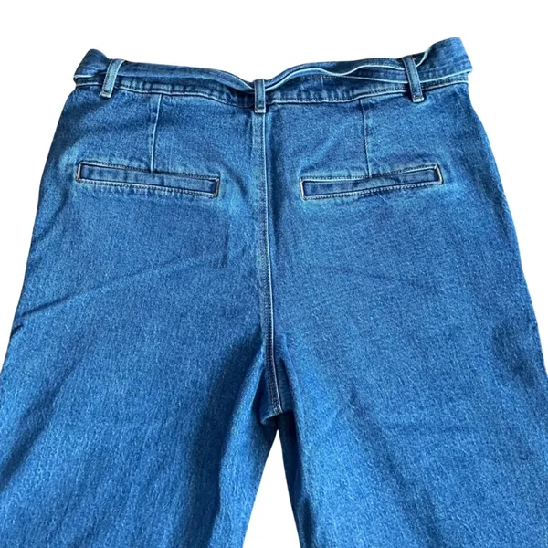 LOFT Wide Leg Jeans Medium Wash Belted High Rise Denim Trousers Size 10/30 - Image 6
