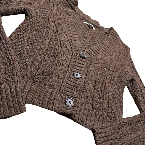 🤎 American Eagle Y2K Cable Knit Cropped Cardigan Brown Size Small‎ 🤎 - Image 3