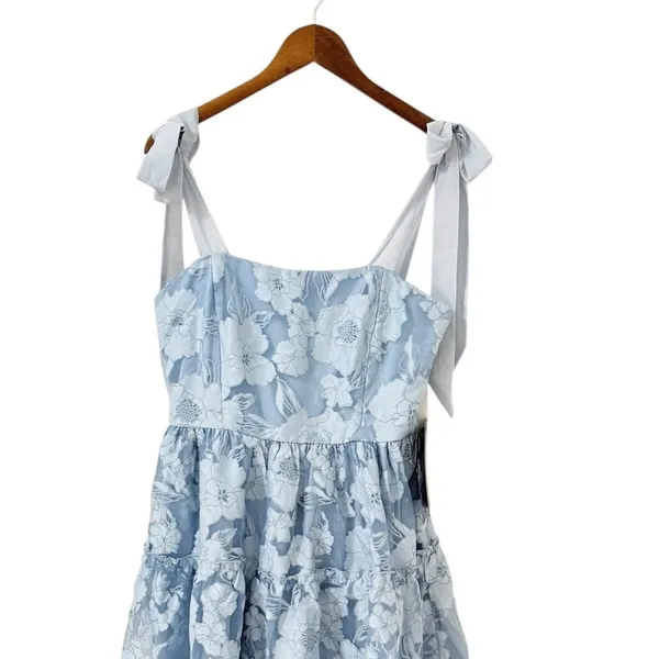 Lulus Proof of Perfection Blue Floral Tiered Tie-Strap Midi Dress size L NWT - Image 6