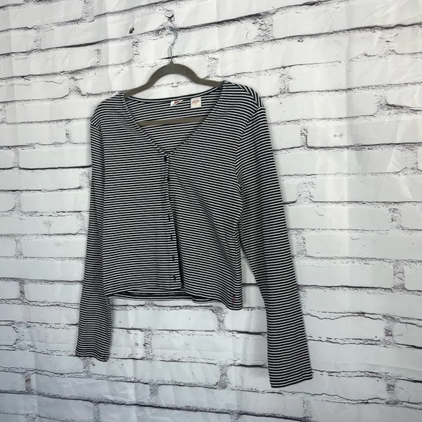 Levi’s Black White Stripe Ribbed Button Front Long Sleeve Women’s Large Top Y2K - Image 8