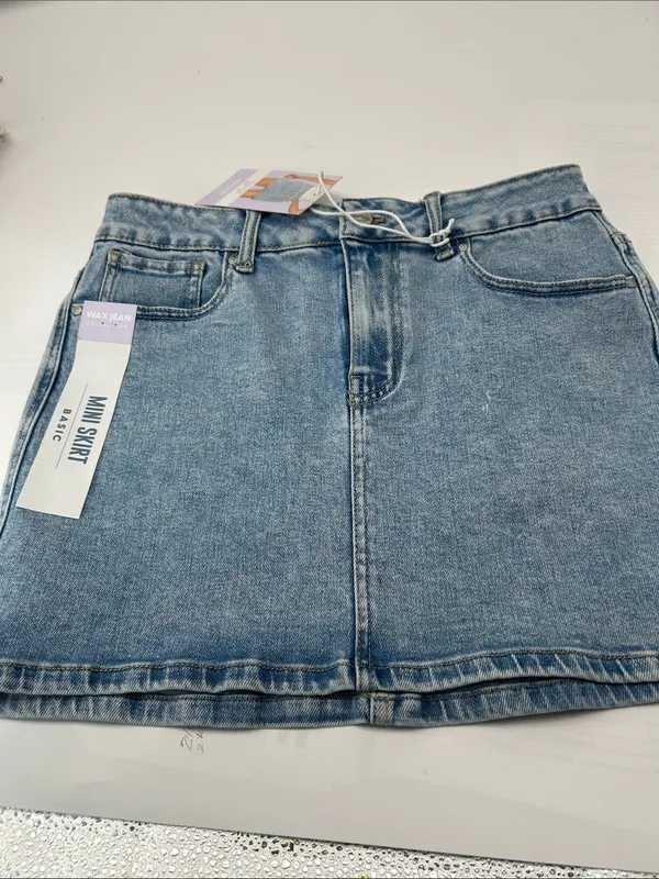 Wax Jean Light Wash Denim Mini Skirt - Image 11