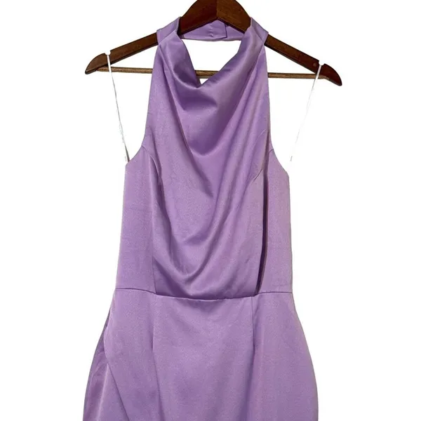 Elliatt Asymmetric Satin Cocktail Midi Women's Dress Lilac Size Small - Image 4