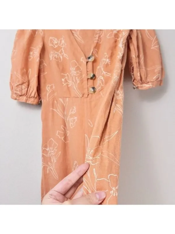 Capulet Isalina Linen Cropped Jumpsuit S Oleander Floral Puff Sleeve Wide Leg - Image 9