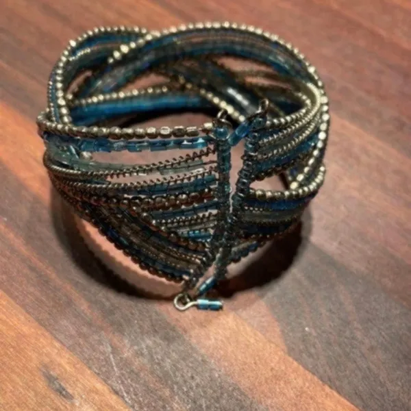 Handmade Turquoise and Gold Beaded Cuff Bracelet Fashion Jewelry - Image 4