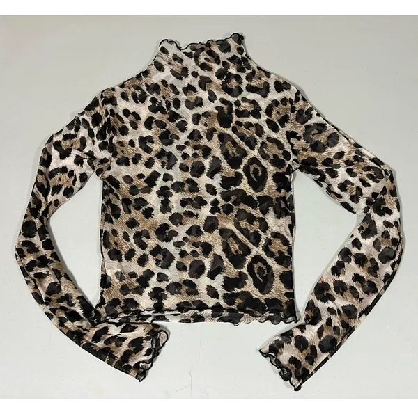 Windsor Brown Cheetah Leopard Animal Print Long Sleeve Turtleneck Shirt Top Blouse Tee Size M 🐆✨ - Image 3