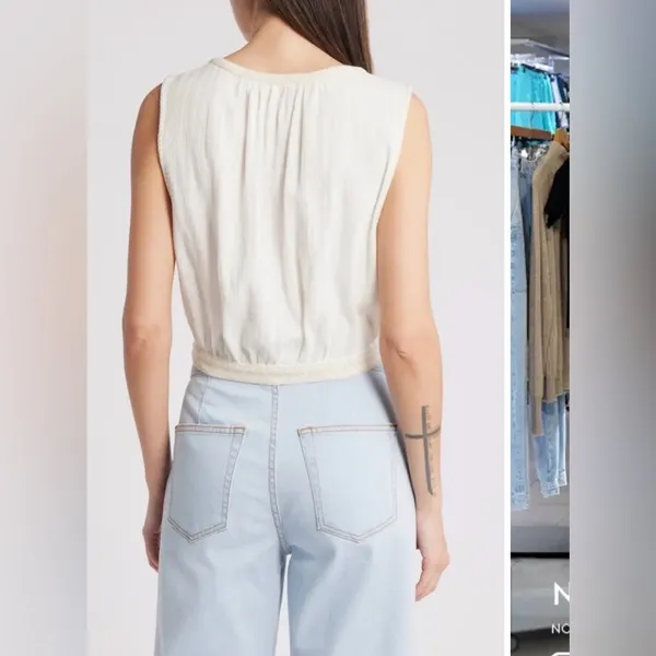 Faherty Isla embroidered organic cotton button-up tank top cream sz XL - Image 2