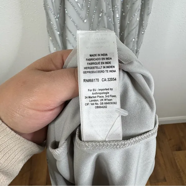 BHLDN NWT Light‎ Gray Chevron Beaded Gown Size 2 - Image 8