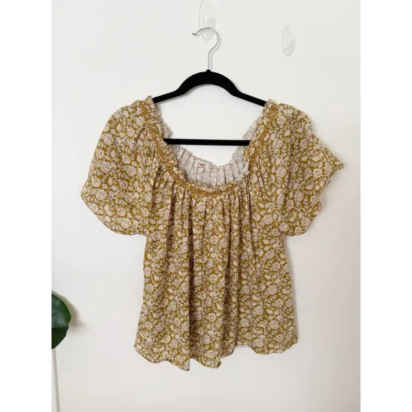 Faherty Annabelle Floral Short Sleeve Top Sz S - Image 2