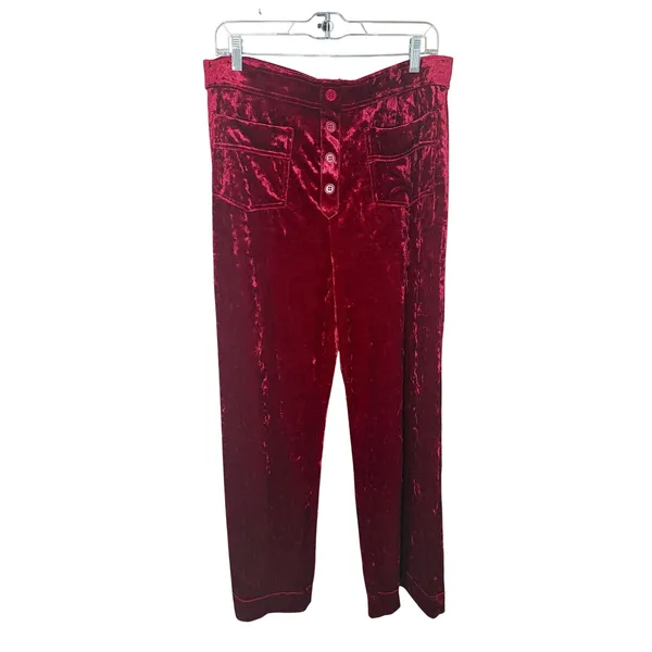 Halara NWT High Waisted Button Straight Leg Casual Pants Velvet Burgundy Size XL - Image 2