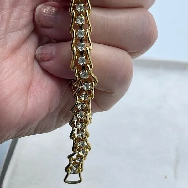 Vintage rhinestone tennis bracelet 7” gold-tone. - Image 2