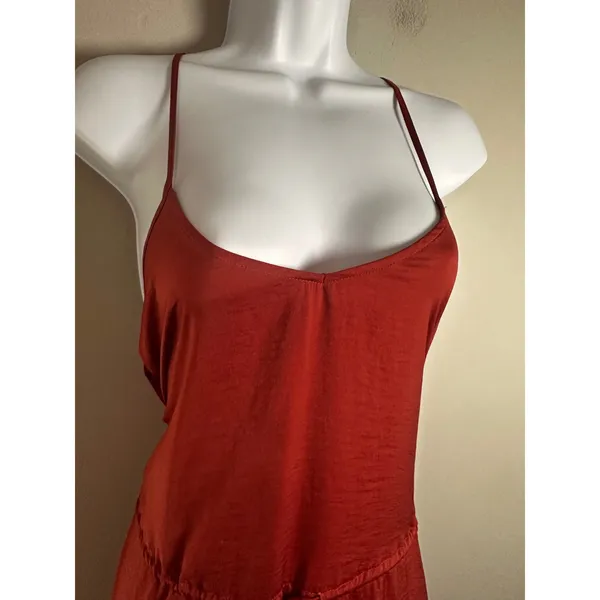 Banana Republic‎ Rust Red Drawstring Waist Spaghetti Strap Midi Dress Womens 0 - Image 4