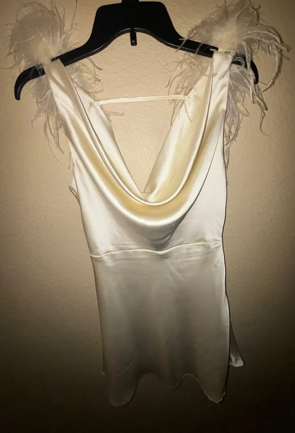 Forever 21 Feather-Trim Satin Slip Dress - Image 3