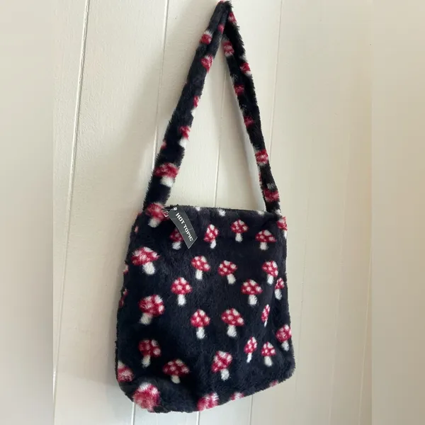 A NWT Sold Out Out Of Stock Fluffy Mushroom Hot Topic Large Tote Crossbody Bag - Image 3