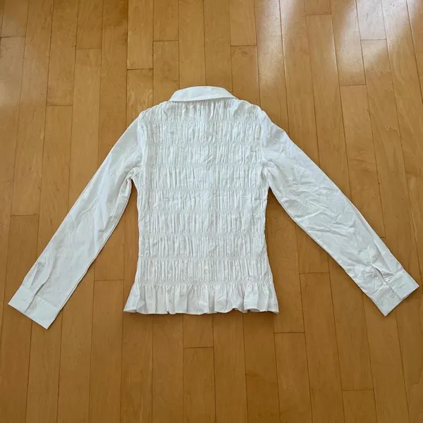 Princess Polly Cultivate Shirred Collared Long Sleeve White Top - Image 3