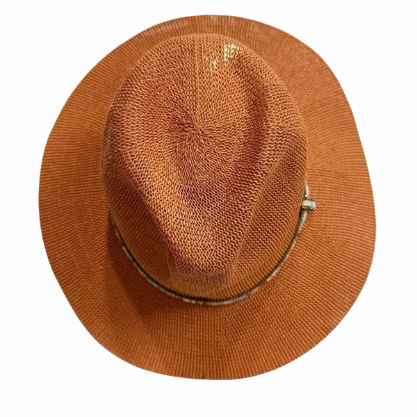 Anthropologie Cali Dream Rust Boho Wide Brim‎ Fedora Hat Beaded Band One Size - Image 8