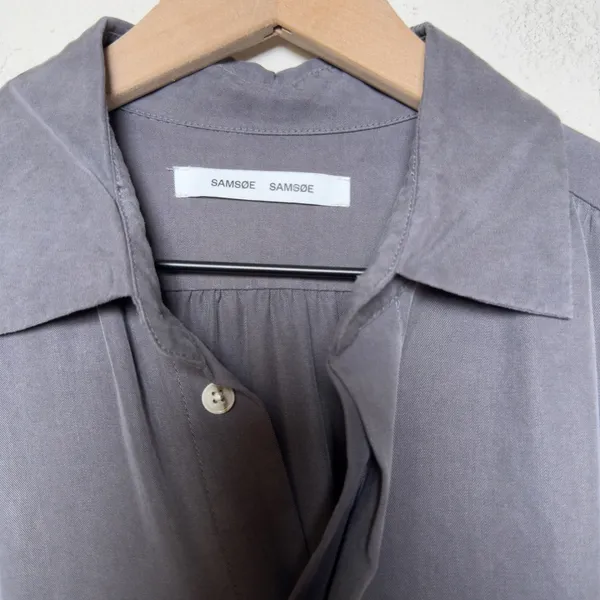 SAMSOE SAMSOE‎ Women Lizzy Shirt Dress Small Gray Drop Waist Long Puff Sleeve - Image 4