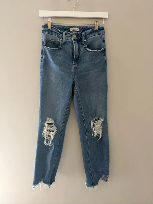 Good American Distressed High Rise Crop Jeans Women 2/26 Raw Hem - Image 3