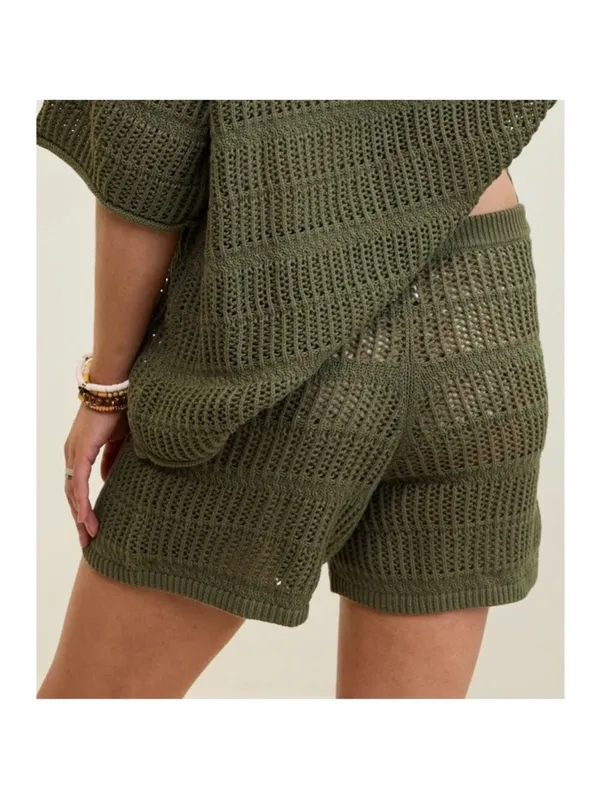 Women’s Aerie Crochet Knit Swim Cover Up Shorts Olive Green Size M - Image 3