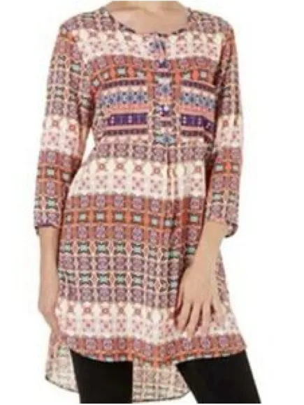 Anthro Fig & Flower Colorful Boho Festival Print Lightweight Tunic Dress - Image 4