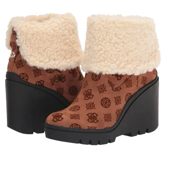 NEW GUESS Women's Tabloid Fashion Boot SZ-9.5 Brown White Faux Fur Lined - Image 7