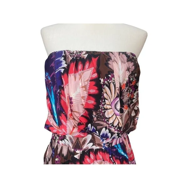 New Ali Ro Womens Dress Sz‎ 6 Silk Strapless Asymmetrical Midi Paisley Floral - Image 2