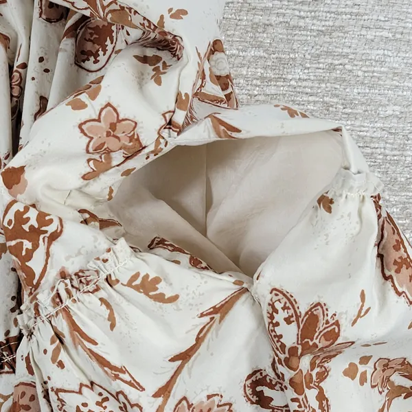 Abercrombie & Fitch Babydoll Cami Top Womens M White Brown Floral Tiered Tunic - Image 12