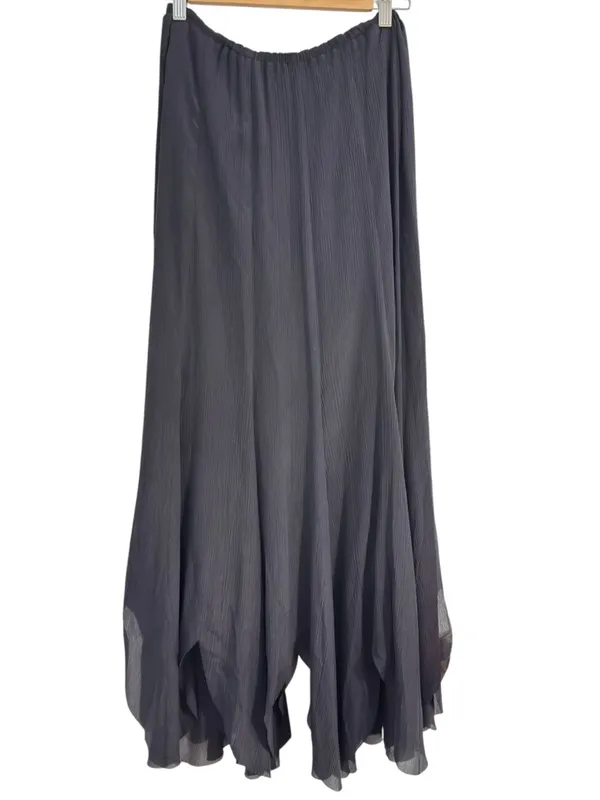 Express Black Silk Maxi Skirt Size S Flowy Handkerchief Hem Boho Elegant - Image 2
