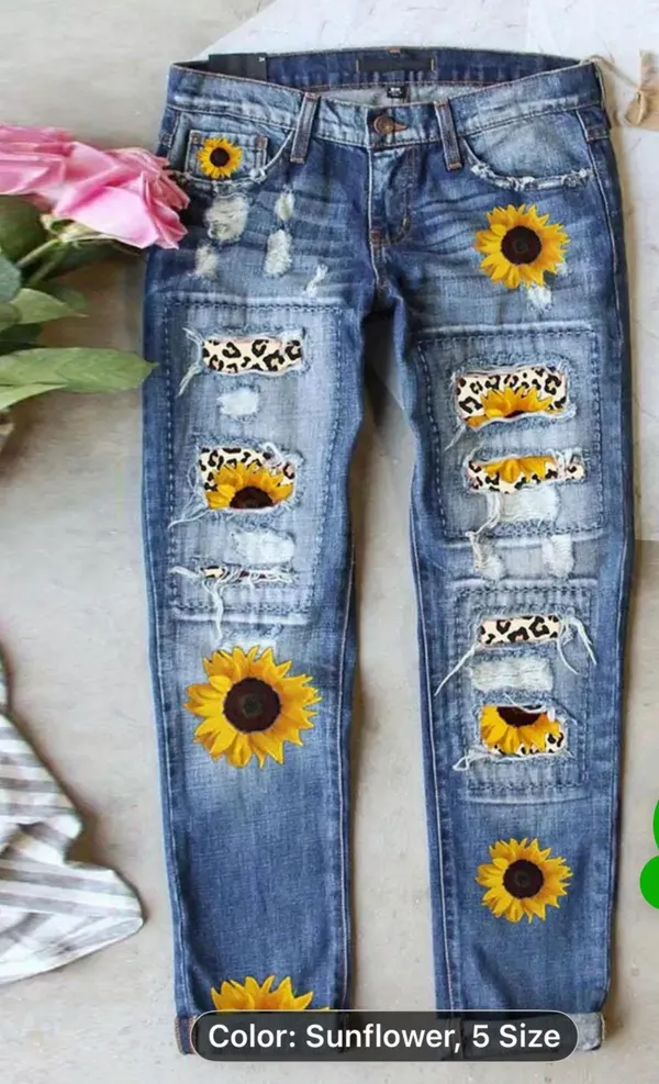 NWOT NWOT #Sunflower Patch #Distressed Blue #Jeans Size 14 - Image 2