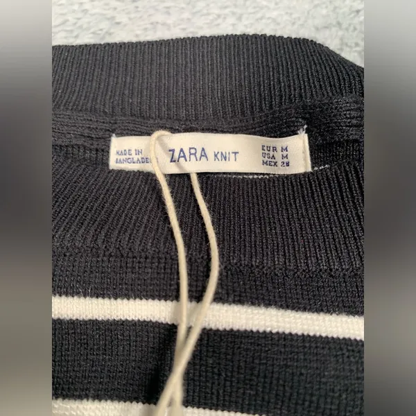 NWT Zara knit Black and White Striped Sweater medium - Image 2